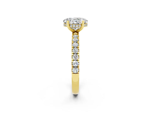 Yellow gold Oval Cut Moissanite Pave Band Solitaire Ring with Four-Prong Setting_26