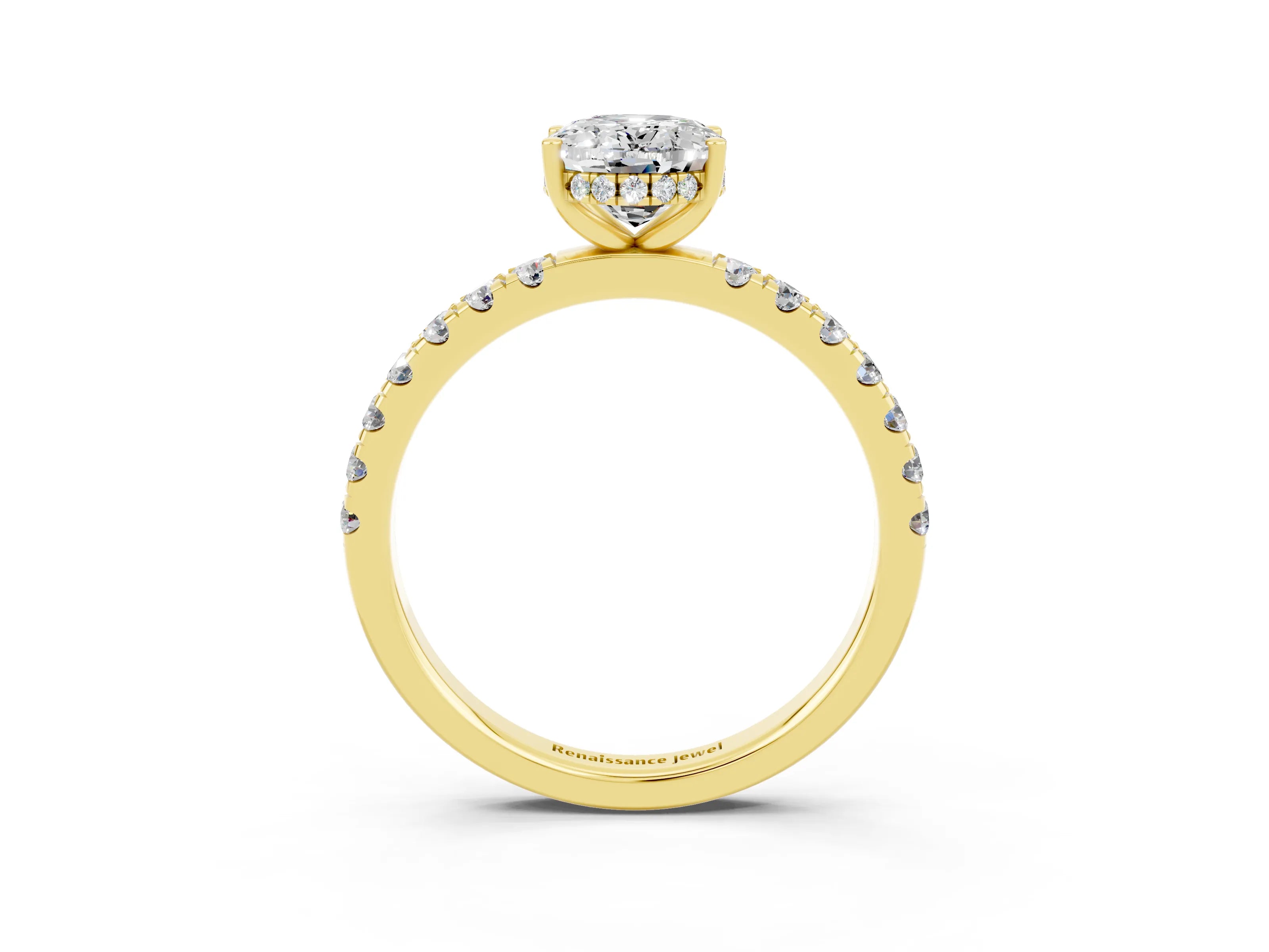 Yellow gold Oval Cut Moissanite Pave Band Solitaire Ring with Four-Prong Setting_27