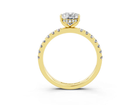 Yellow gold Oval Cut Moissanite Pave Band Solitaire Ring with Four-Prong Setting_27