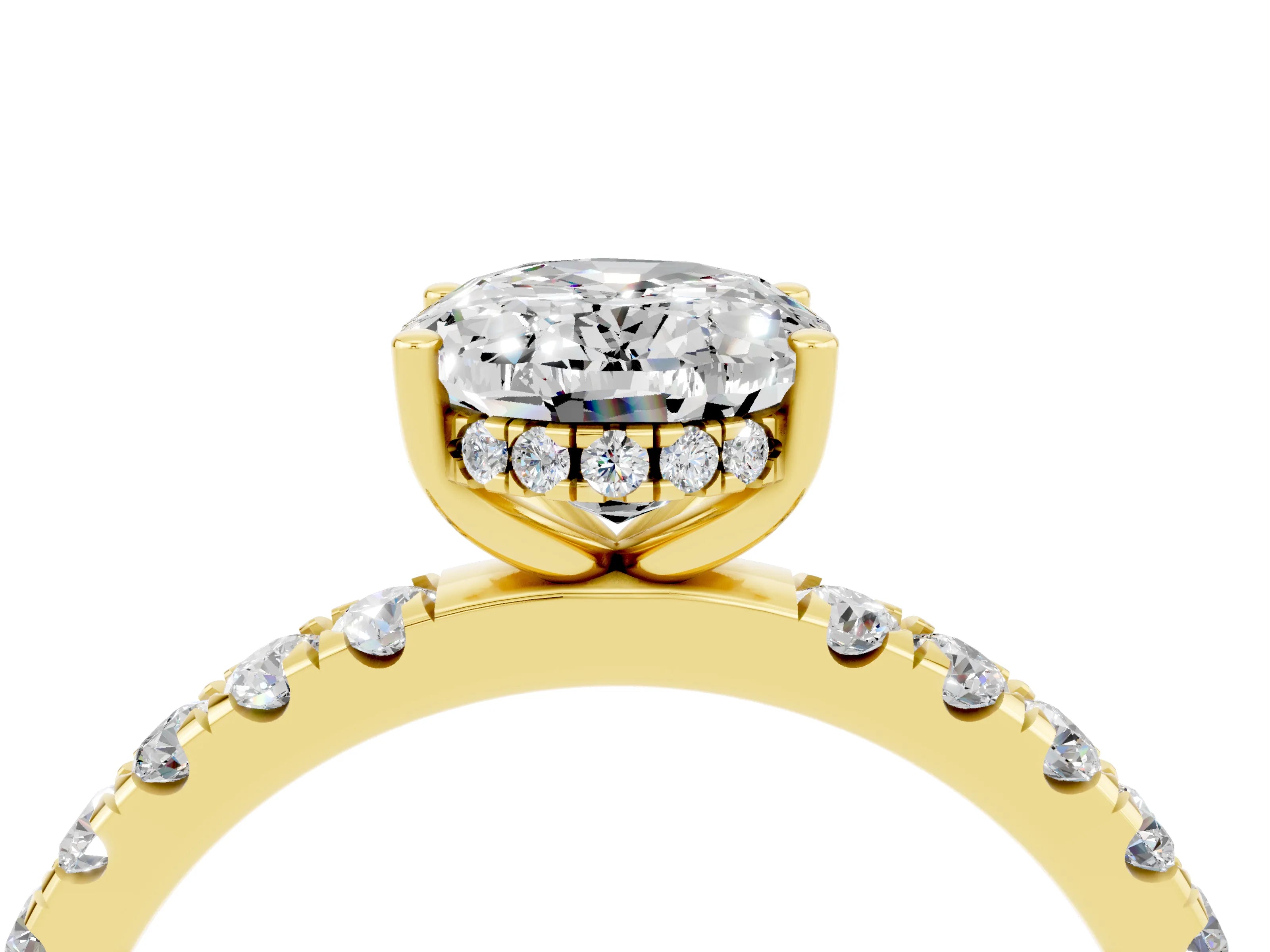Yellow gold Oval Cut Moissanite Pave Band Solitaire Ring with Four-Prong Setting_28