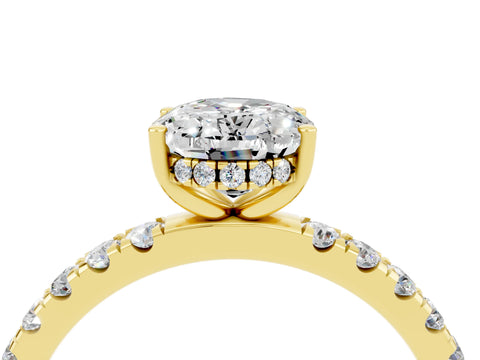 Yellow gold Oval Cut Moissanite Pave Band Solitaire Ring with Four-Prong Setting_28