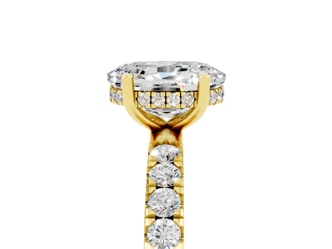 Yellow gold Oval Cut Moissanite Pave Band Solitaire Ring with Four-Prong Setting_29