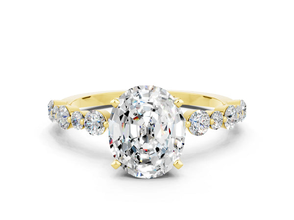 Yellow gold Oval Cut Moissanite Prong Set Engagement Ring with Pavé Band