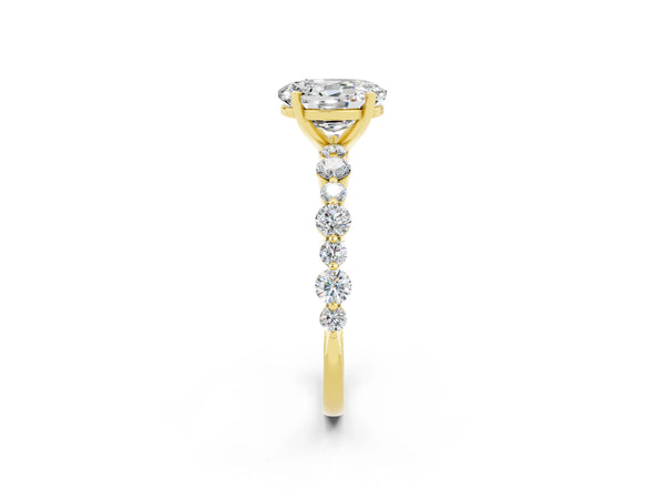 Yellow gold Oval Cut Moissanite Prong Set Engagement Ring with Pavé Band