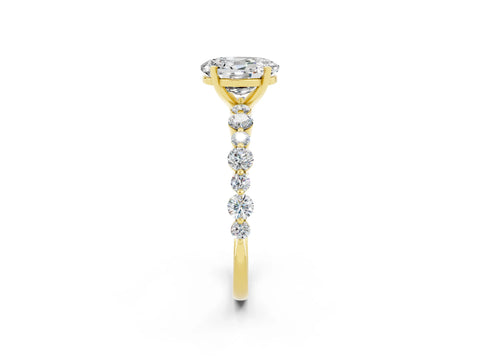 Yellow gold Oval Cut Moissanite Prong Set Engagement Ring with Pavé Band_2