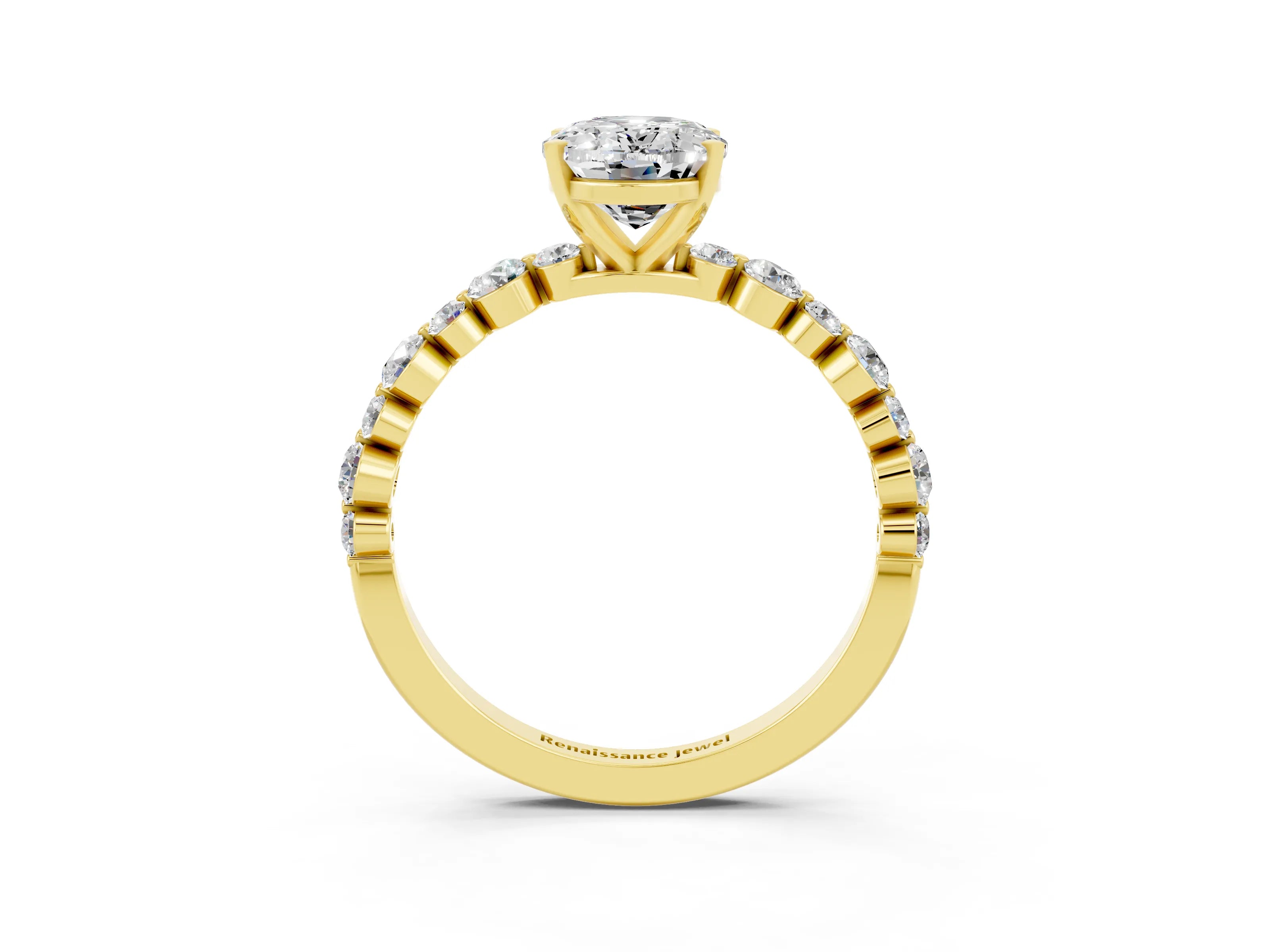 Yellow gold Oval Cut Moissanite Prong Set Engagement Ring with Pavé Band_3
