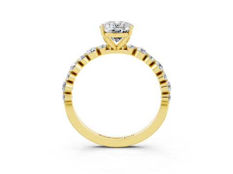 Yellow gold Oval Cut Moissanite Prong Set Engagement Ring with Pavé Band_3