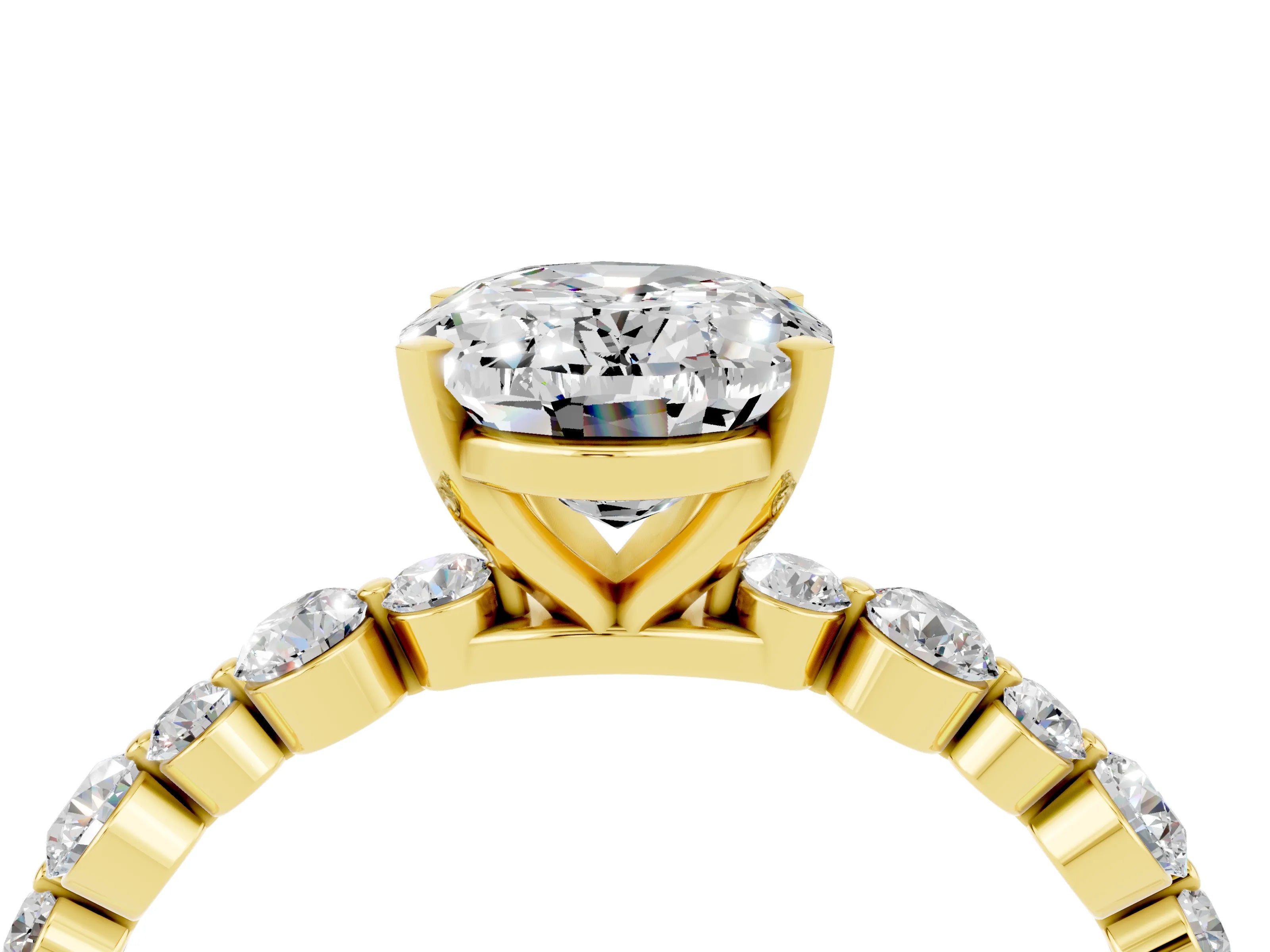 Yellow gold Oval Cut Moissanite Prong Set Engagement Ring with Pavé Band_4