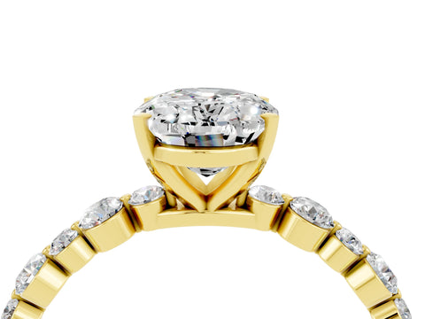 Yellow gold Oval Cut Moissanite Prong Set Engagement Ring with Pavé Band_4