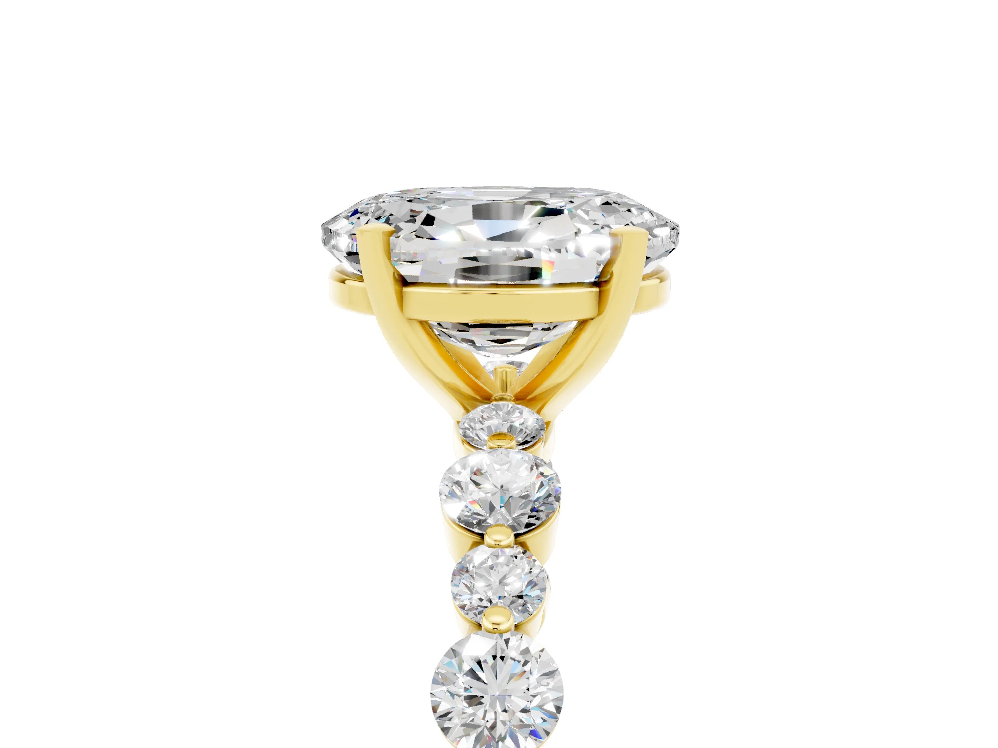 Yellow gold Oval Cut Moissanite Prong Set Engagement Ring with Pavé Band_5