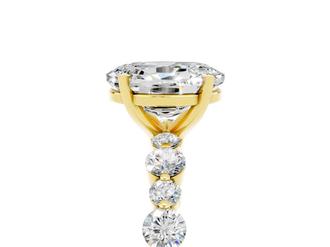 Yellow gold Oval Cut Moissanite Prong Set Engagement Ring with Pavé Band_5