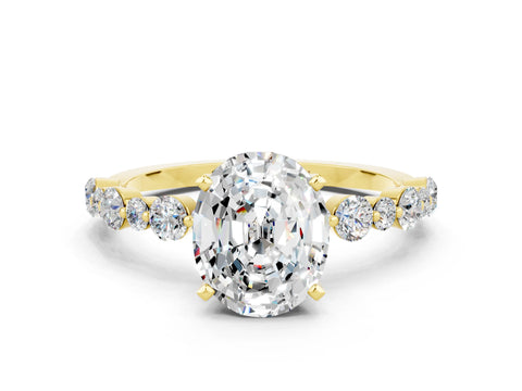 Yellow gold Oval Cut Moissanite Prong Set Engagement Ring with Pavé Band