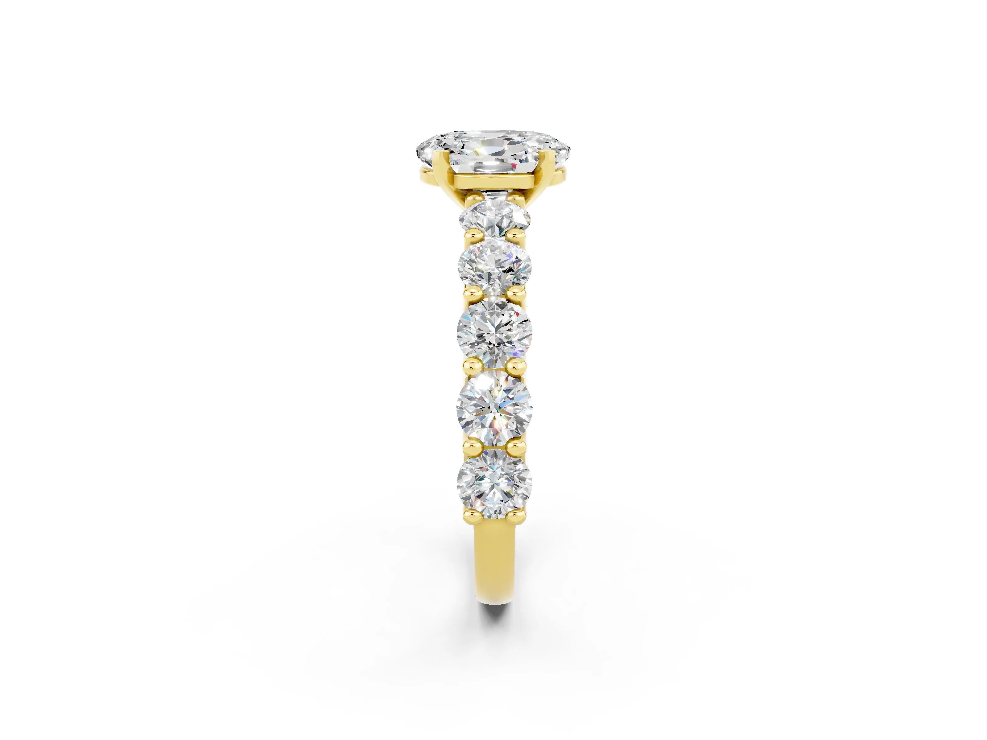Yellow gold Oval Cut Moissanite Prong Setting with Side Stones on a Pave Band_2