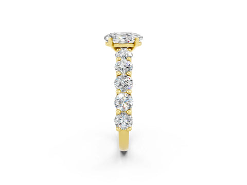 Yellow gold Oval Cut Moissanite Prong Setting with Side Stones on a Pave Band_2