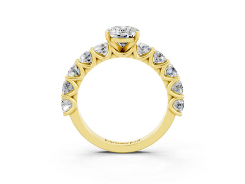 Yellow gold Oval Cut Moissanite Prong Setting with Side Stones on a Pave Band_3