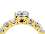 Yellow gold Oval Cut Moissanite Prong Setting with Side Stones on a Pave Band_4