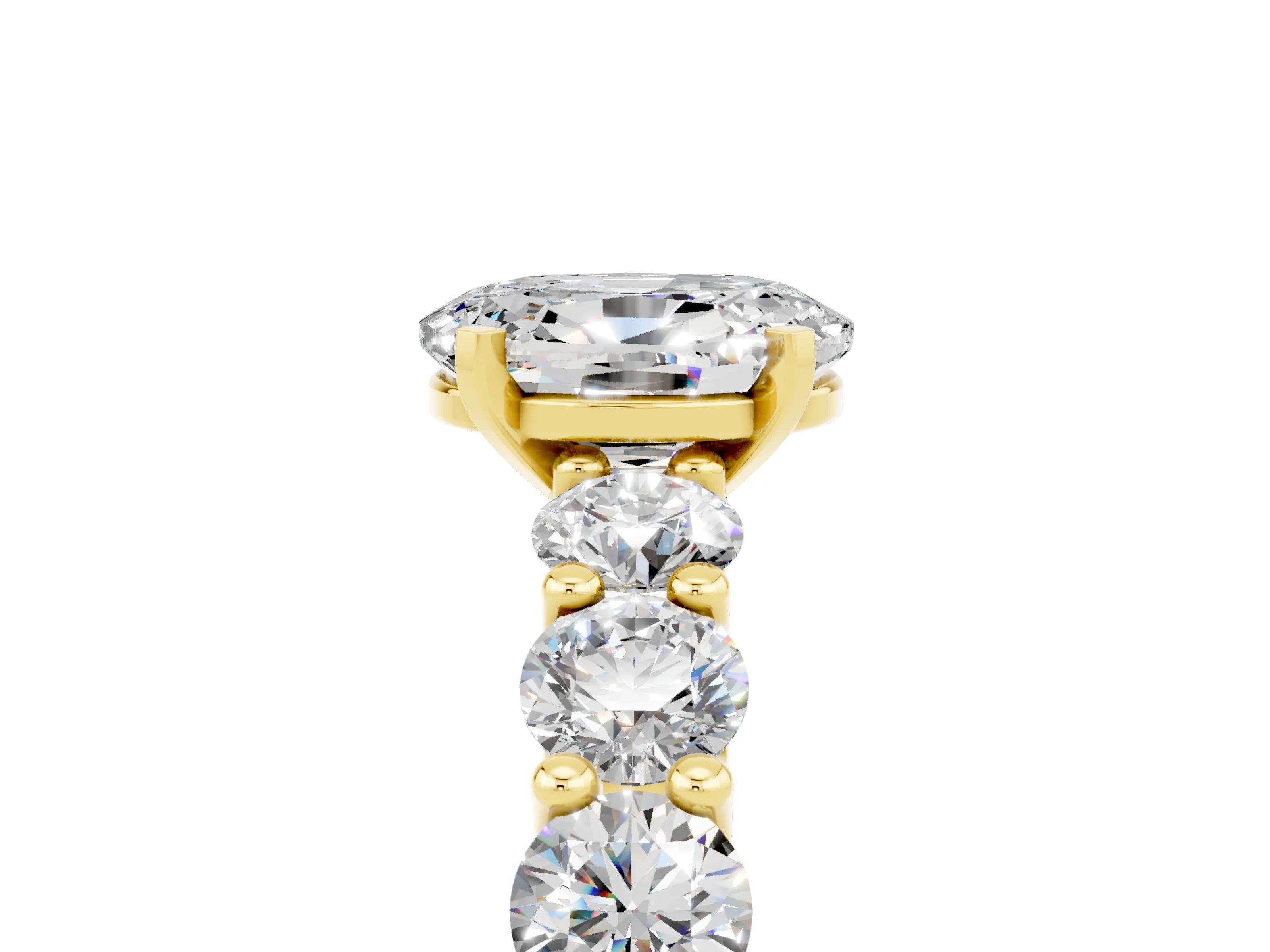 Yellow gold Oval Cut Moissanite Prong Setting with Side Stones on a Pave Band_5
