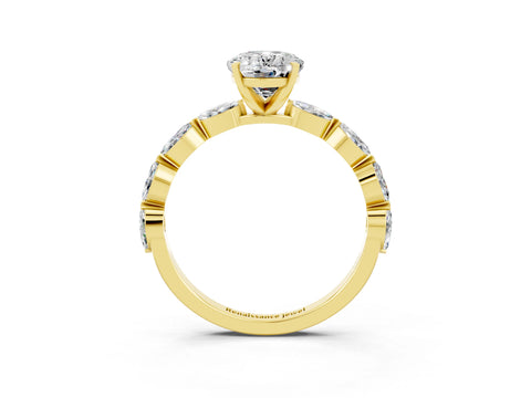 Yellow gold Oval Cut Moissanite Ring with Marquise Side Stones and Prong Setting_3