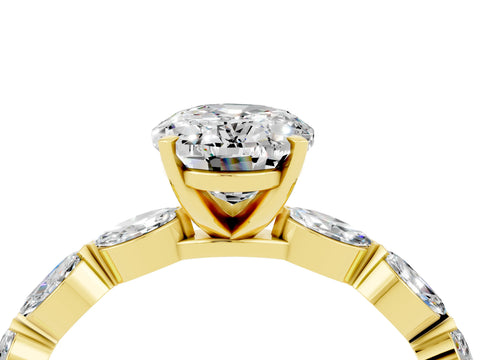 Yellow gold Oval Cut Moissanite Ring with Marquise Side Stones and Prong Setting_4