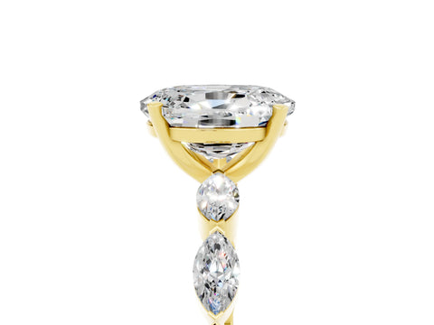 Yellow gold Oval Cut Moissanite Ring with Marquise Side Stones and Prong Setting_5