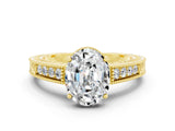 Yellow gold Oval Cut Moissanite Ring with Milgrain Pavé Band and Four-Prong Setting_12