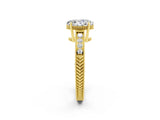 Yellow gold Oval Cut Moissanite Ring with Milgrain Pavé Band and Four-Prong Setting_14