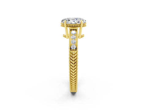 Yellow gold Oval Cut Moissanite Ring with Milgrain Pavé Band and Four-Prong Setting_14