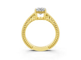 Yellow gold Oval Cut Moissanite Ring with Milgrain Pavé Band and Four-Prong Setting_15