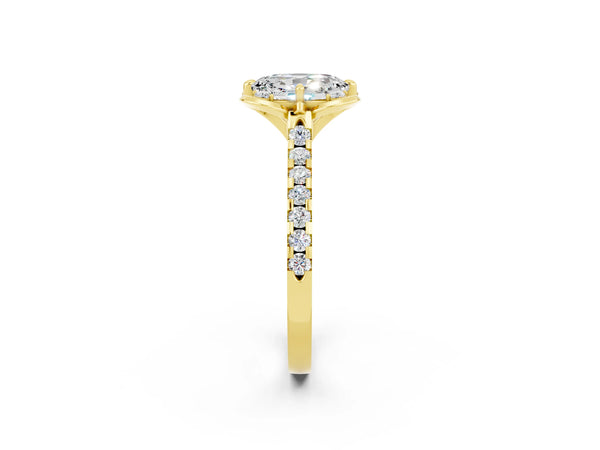 Yellow gold Oval Cut Moissanite Ring with Pavé Band and Floral Prong Setting