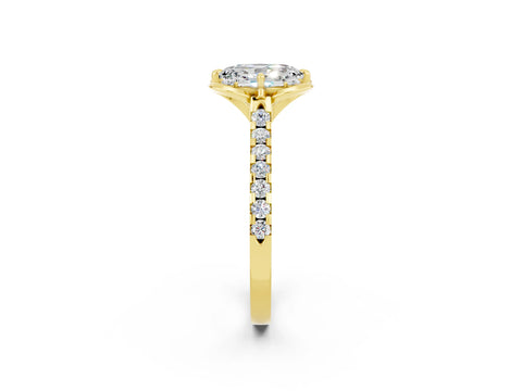 Yellow gold Oval Cut Moissanite Ring with Pavé Band and Floral Prong Setting_2