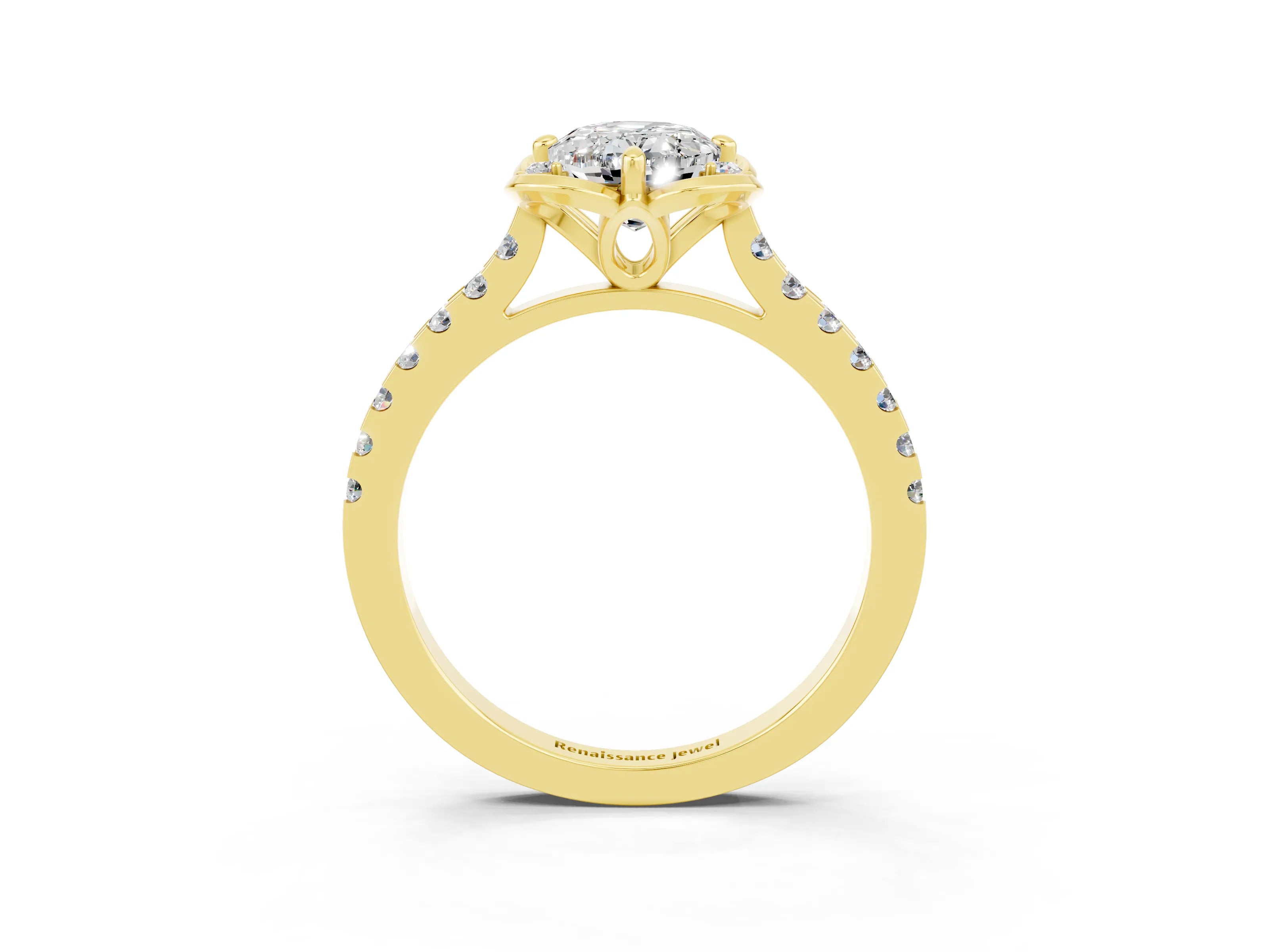 Yellow gold Oval Cut Moissanite Ring with Pavé Band and Floral Prong Setting_3