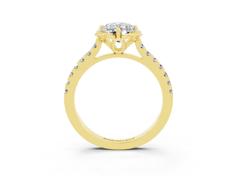 Yellow gold Oval Cut Moissanite Ring with Pavé Band and Floral Prong Setting_3