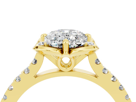 Yellow gold Oval Cut Moissanite Ring with Pavé Band and Floral Prong Setting_4