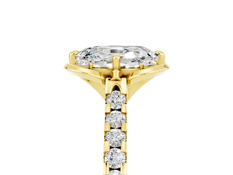 Yellow gold Oval Cut Moissanite Ring with Pavé Band and Floral Prong Setting_5