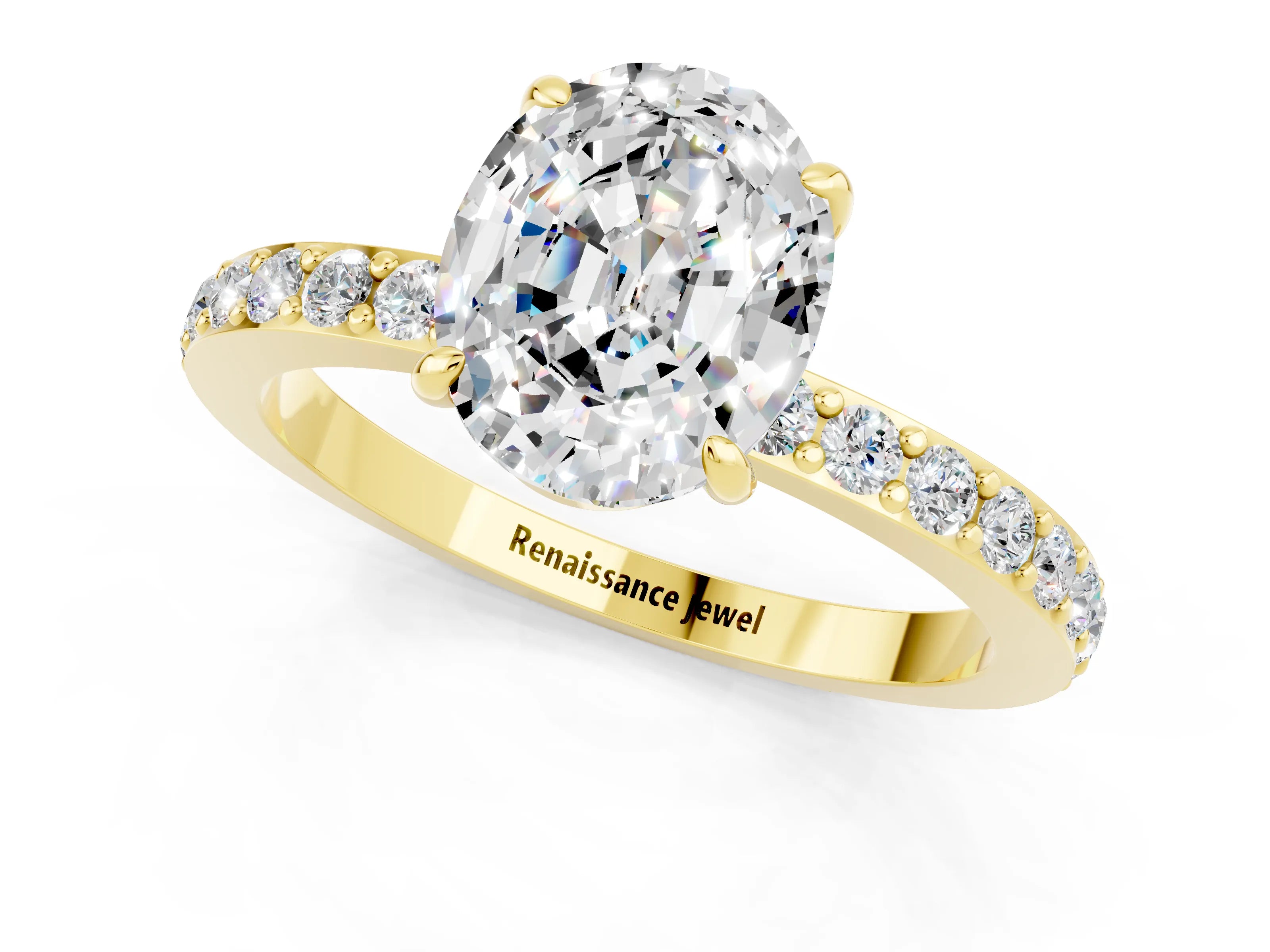 Yellow gold Oval Cut Moissanite Ring with Pavé Band and Four-Prong Setting_1