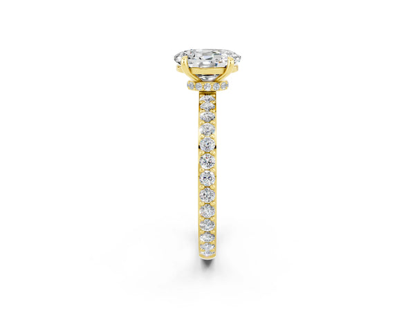 Yellow gold Oval Cut Moissanite Pavé Engagement Ring with Round  Accents and Prong Setting