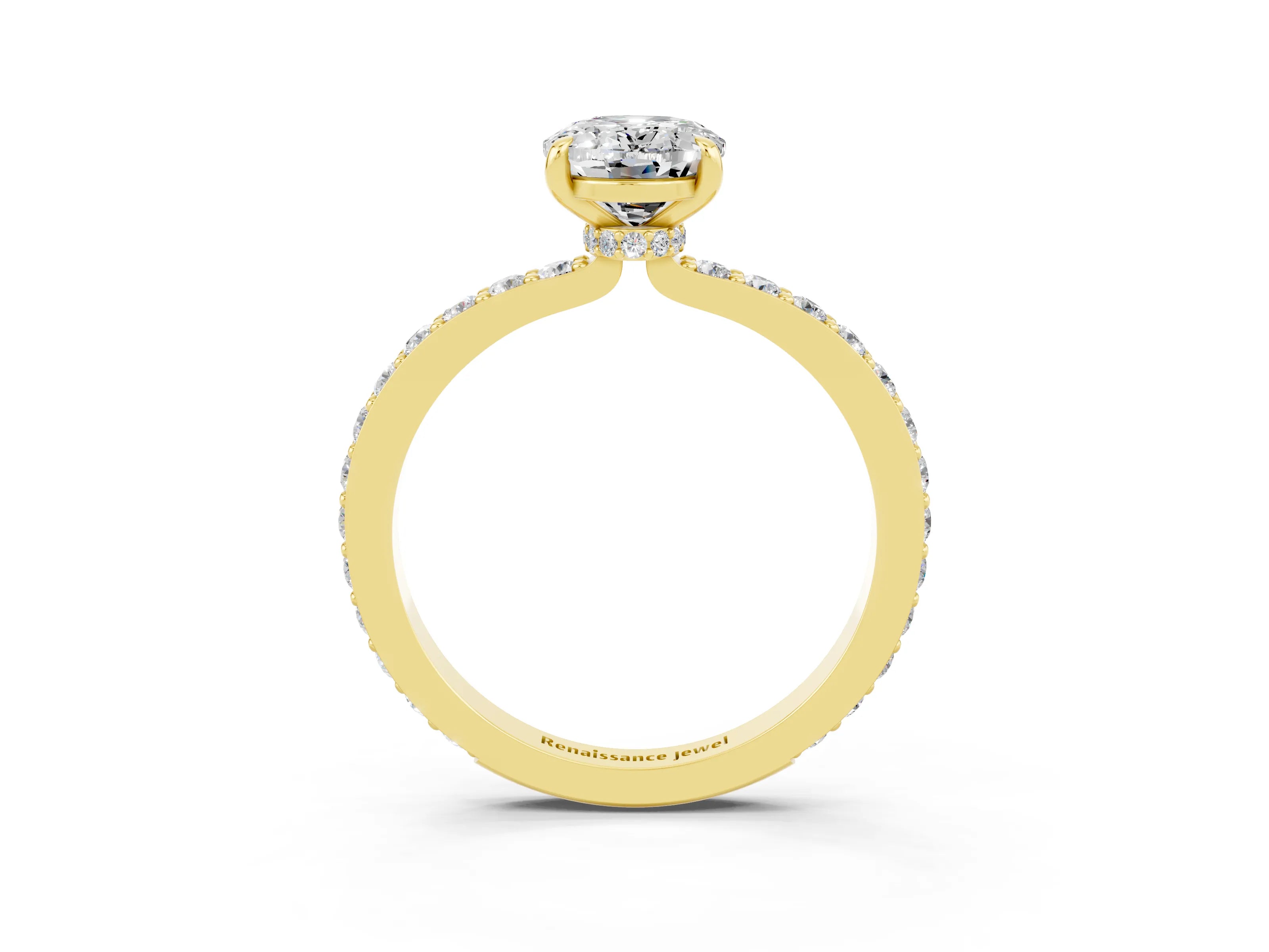 Yellow gold Oval Cut Moissanite Ring with Pavé Band and Four-Prong Setting_3