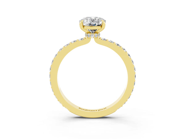 Yellow gold Oval Cut Moissanite Pavé Engagement Ring with Round  Accents and Prong Setting