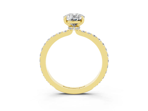 Yellow gold Oval Cut Moissanite Ring with Pavé Band and Four-Prong Setting_3