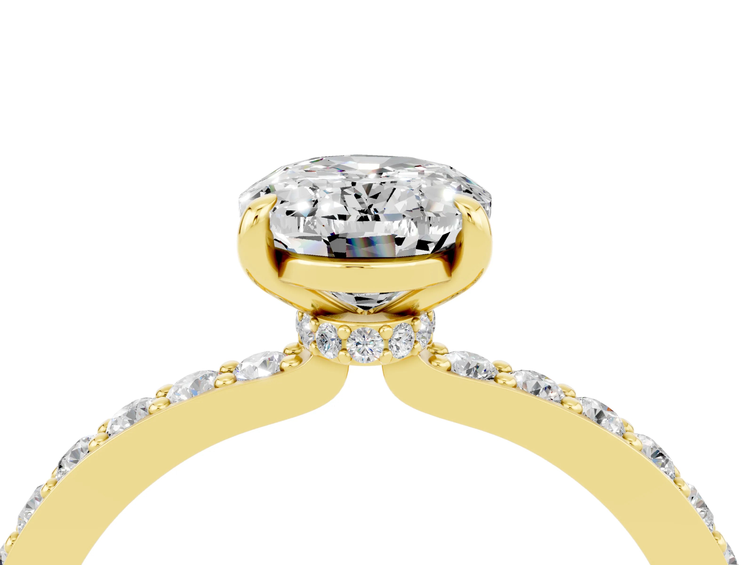 Yellow gold Oval Cut Moissanite Ring with Pavé Band and Four-Prong Setting_4
