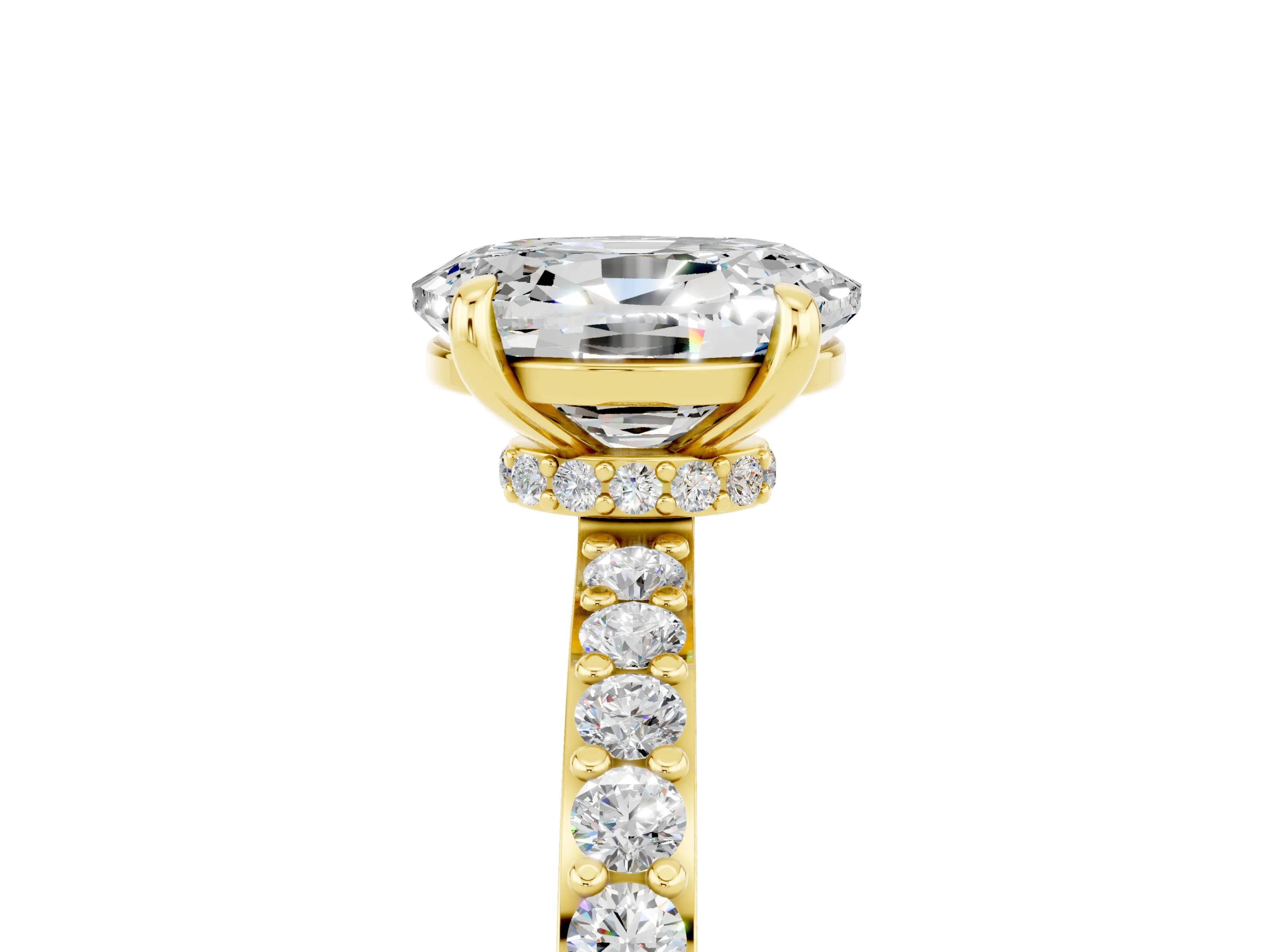 Yellow gold Oval Cut Moissanite Ring with Pavé Band and Four-Prong Setting_5