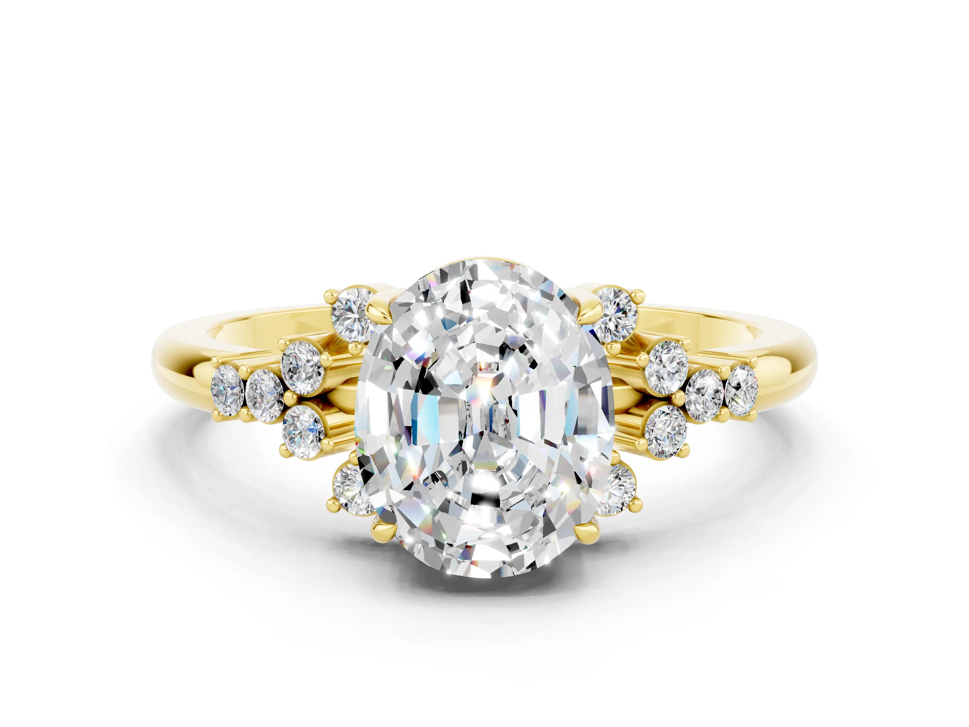 Yellow gold Oval Cut Moissanite Ring with Side Stones and Four-Prong Setting_72