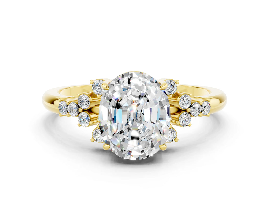 Yellow gold Oval Cut Moissanite Ring with Side Stones and Four-Prong Setting_72