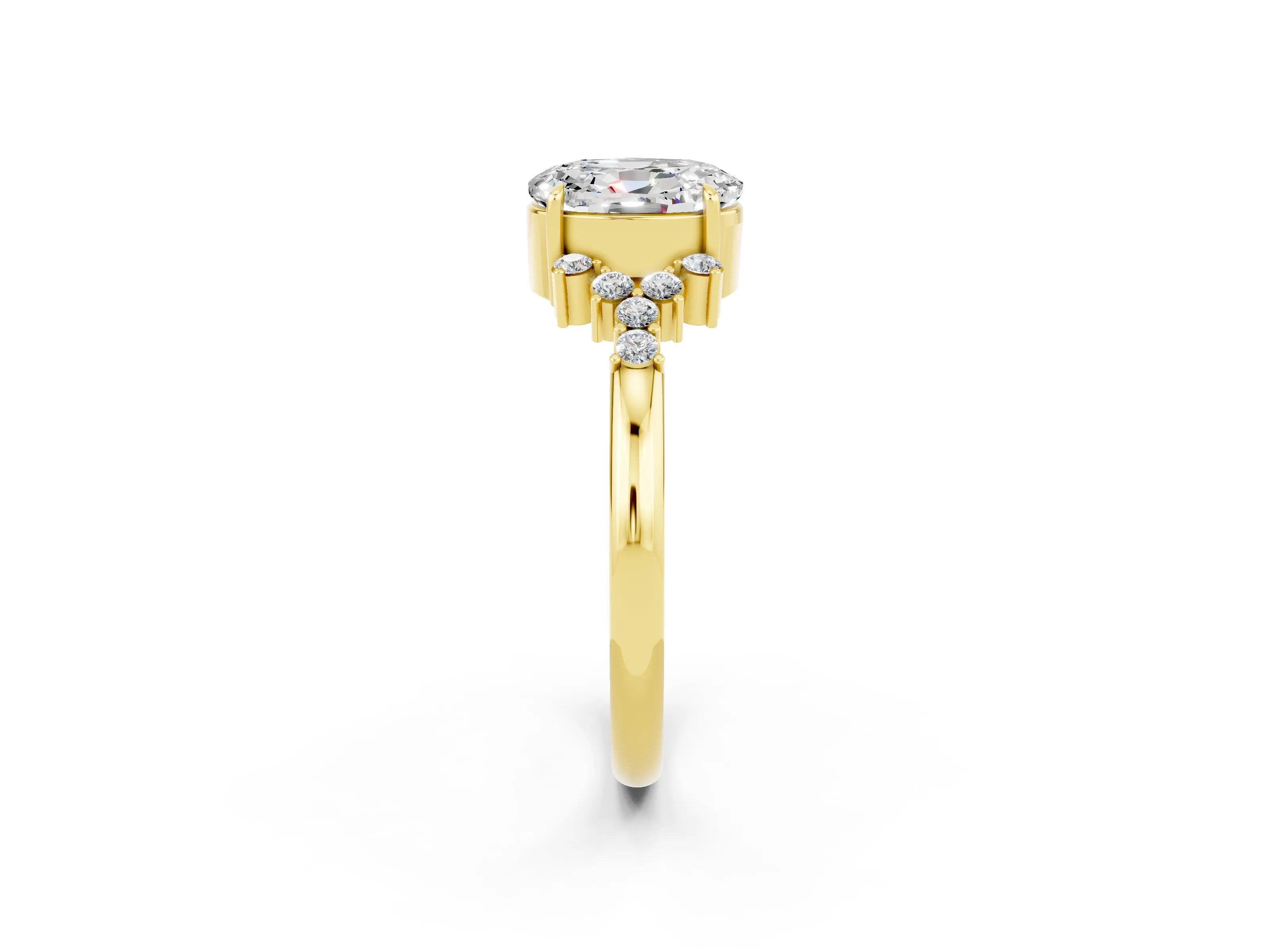Yellow gold Oval Cut Moissanite Ring with Side Stones and Four-Prong Setting_74