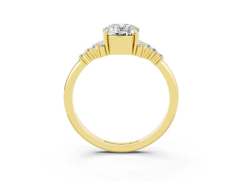 Yellow gold Oval Cut Moissanite Ring with Side Stones and Four-Prong Setting_75