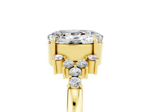 Yellow gold Oval Cut Moissanite Ring with Side Stones and Four-Prong Setting_77