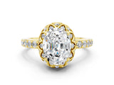 Yellow gold Oval Cut Moissanite Scalloped Halo Engagement Ring with Round Shared Prong Band_12