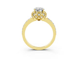 Yellow gold Oval Cut Moissanite Scalloped Halo Engagement Ring with Round Shared Prong Band_15