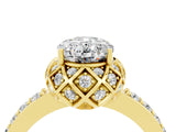 Yellow gold Oval Cut Moissanite Scalloped Halo Engagement Ring with Round Shared Prong Band_16