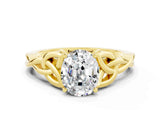 Yellow gold Oval Cut Moissanite Solitaire Celtic Knot Ring with Four-Prong Setting_12